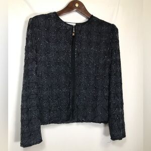 Stenay Jacket Womens Size small Vintage Black Sequin Beaded Pure Silk Blaze